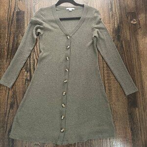 American Eagle Olive Waffle Knit Button Down Dress Small